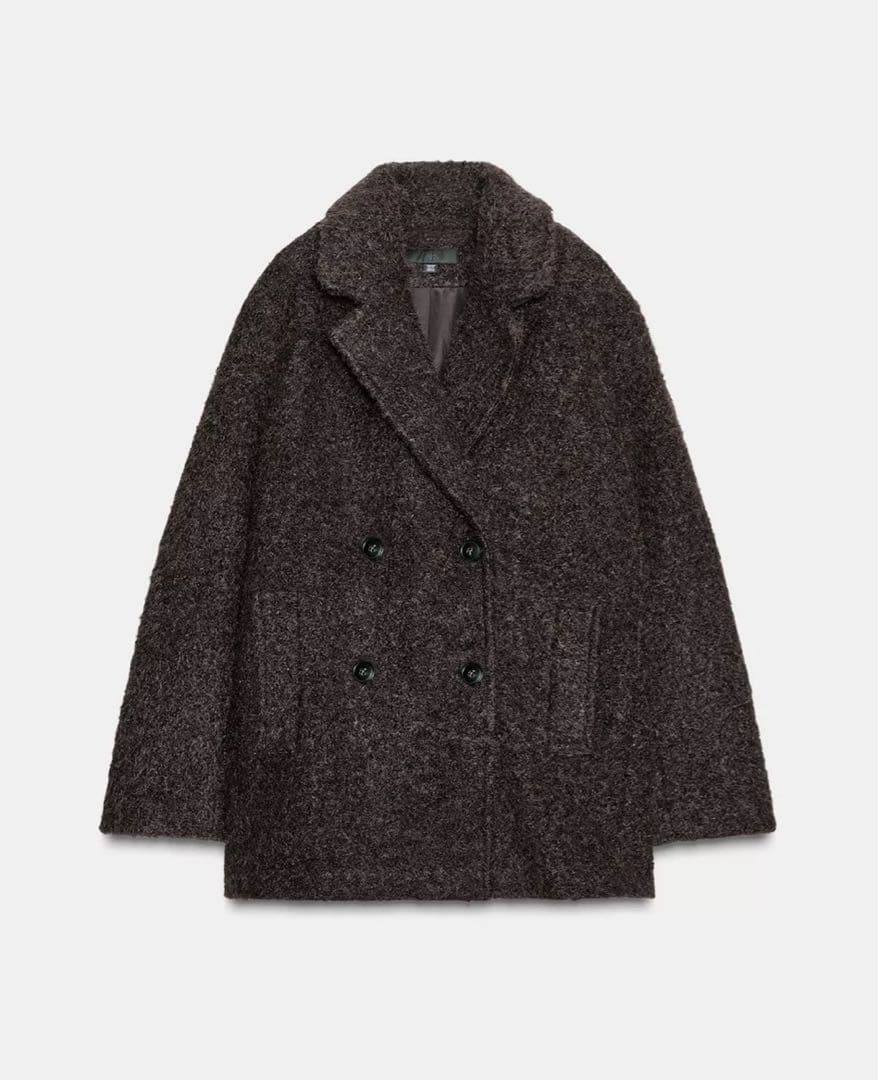 【完売品】ZARA ブークレダブルブレストミディ丈コート Sサイズ　新品タグつき
