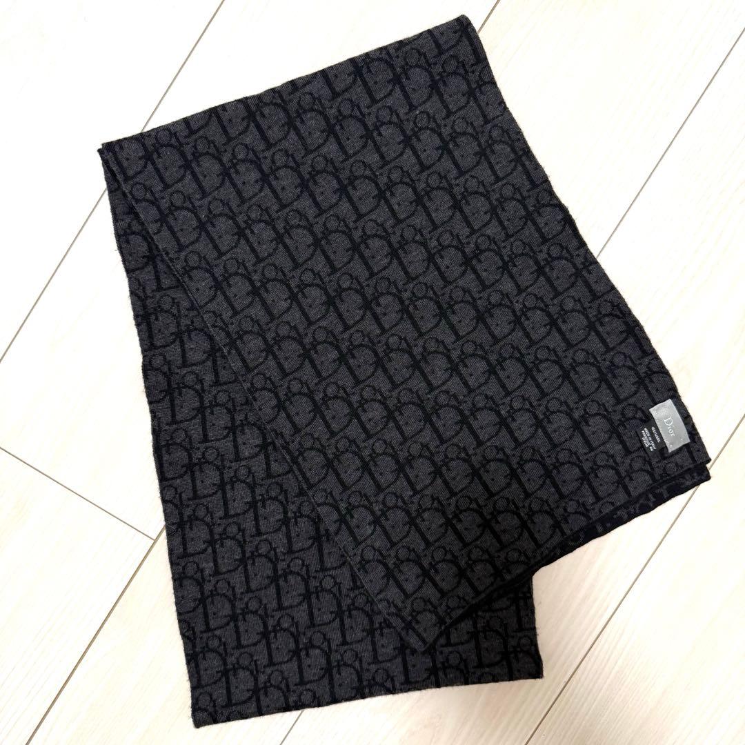 【美品】Dior マフラー トロッター ストール ユニセックス ブラック グレー