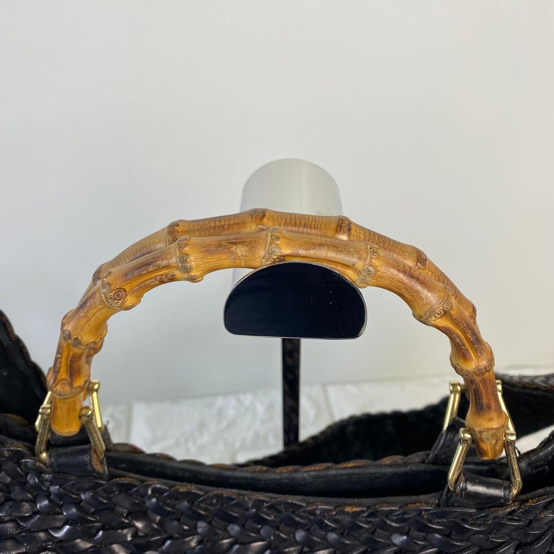 GUCCI グッチ カゴバッグ バンブー 2WAY 編み込み レザー ブラック