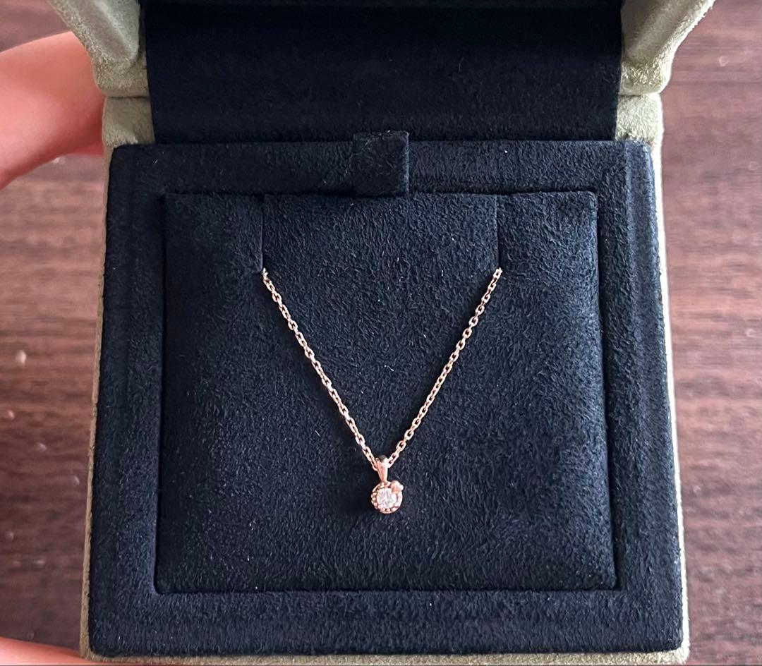 【美品】 4℃ K10PG 1粒ダイヤモンドネックレス プレゼント