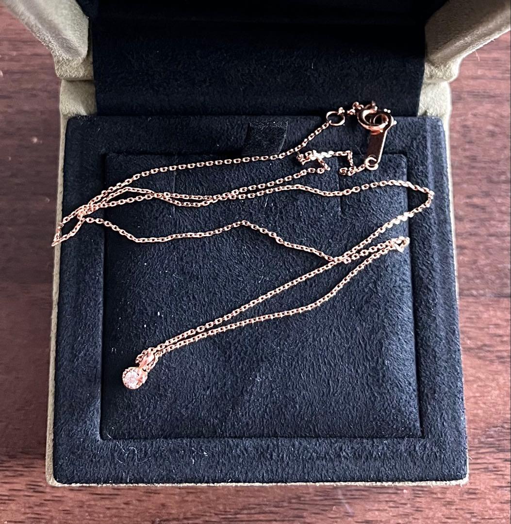 【美品】 4℃ K10PG 1粒ダイヤモンドネックレス プレゼント