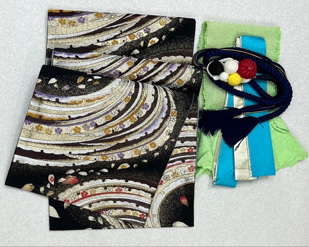 振り袖　フルセット　長襦袢　成人式　金彩加工　絞り　熨斗目　長尺袋帯　734