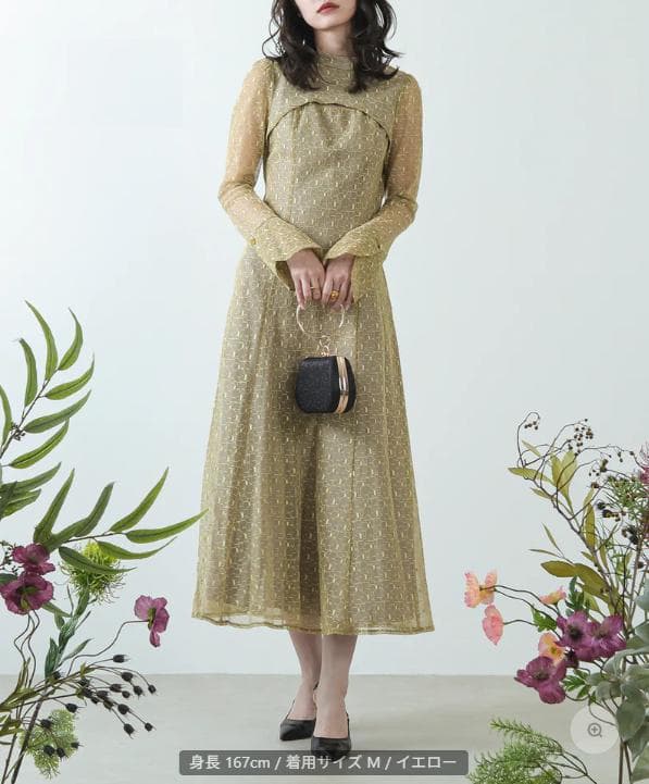 kana 幾何学柄 レース バックオープン ワンピース パーティードレス