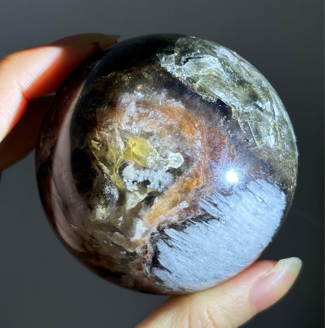 凄くレア　高品質　ルチル　フローライト　パイライト　共生　スフィア