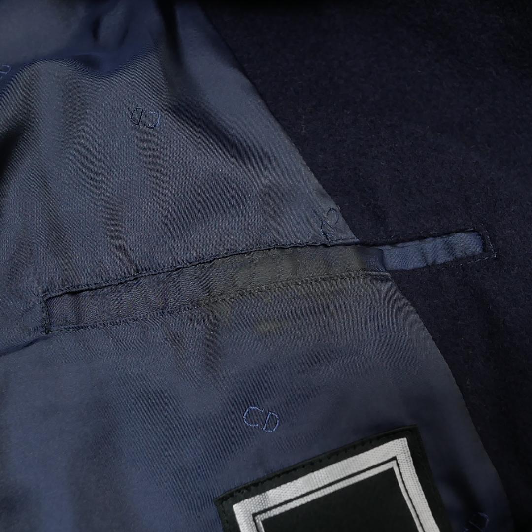 美品【クリスチャンディオール】ウール ダブルコート ビンテージ ラムウール 紺