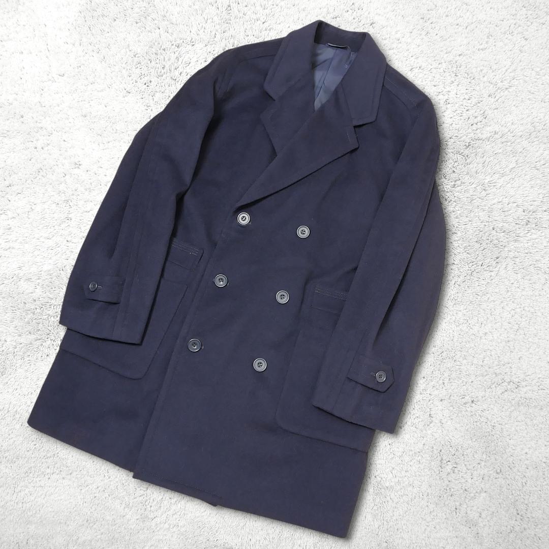 美品【クリスチャンディオール】ウール ダブルコート ビンテージ ラムウール 紺