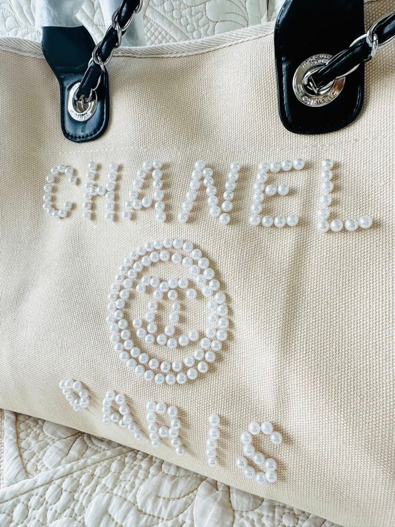 CHANELノベルティ☆肩掛けチェーントートバッグ新品キャンバス白