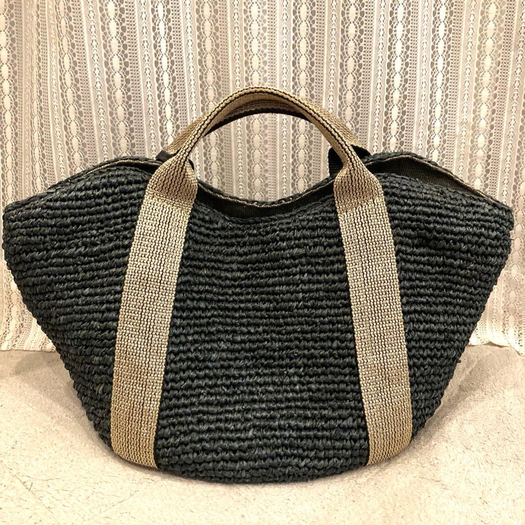 美品　ヴィオラドーロ　ラフィア　タッセル　かごバッグ　SANDRO 黒