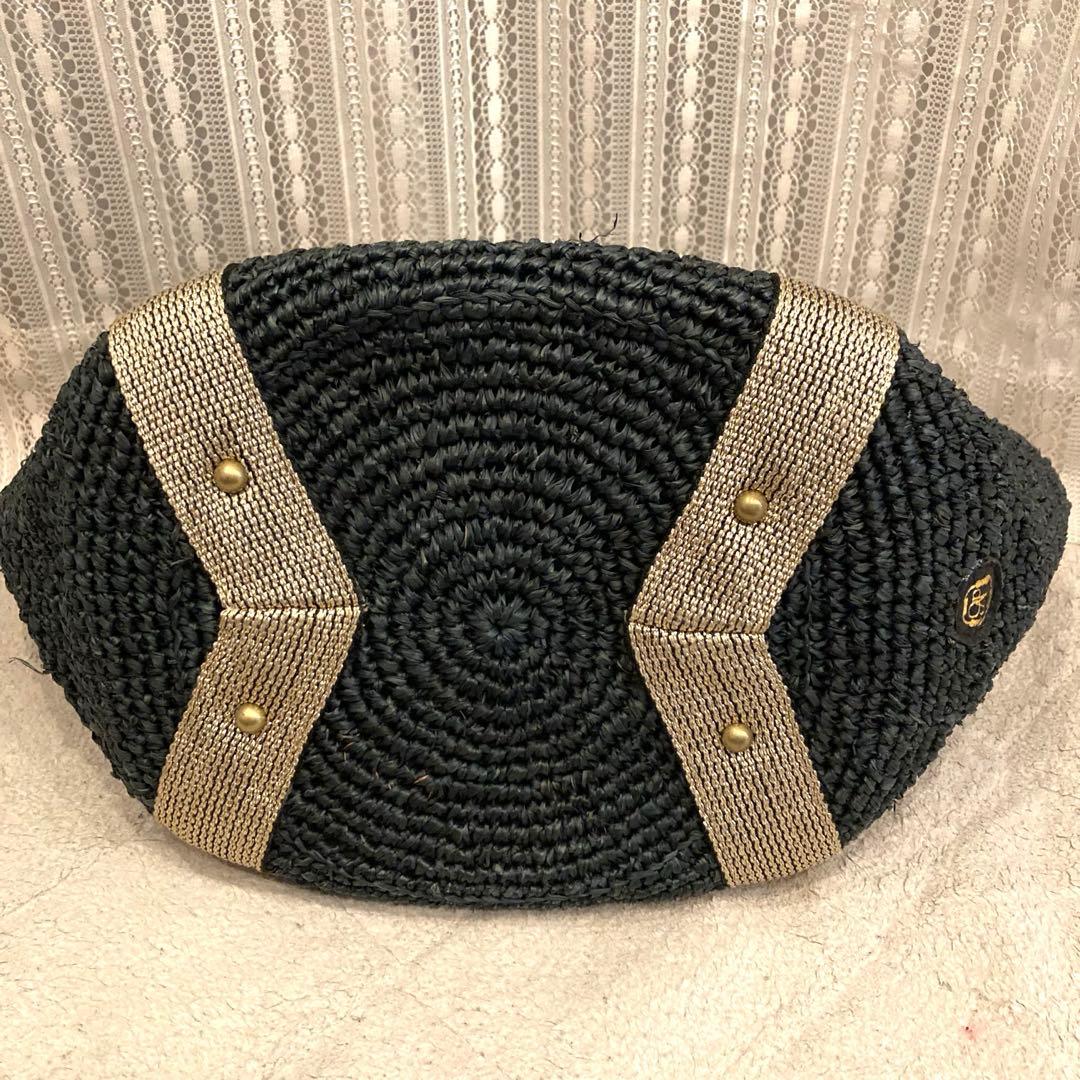 美品　ヴィオラドーロ　ラフィア　タッセル　かごバッグ　SANDRO 黒