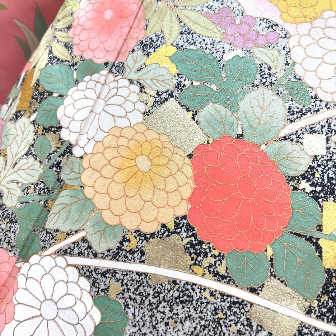 471 振袖フルセット 正絹 くすみピンク 渋桃 黒 金彩 暈し染め たたき染め