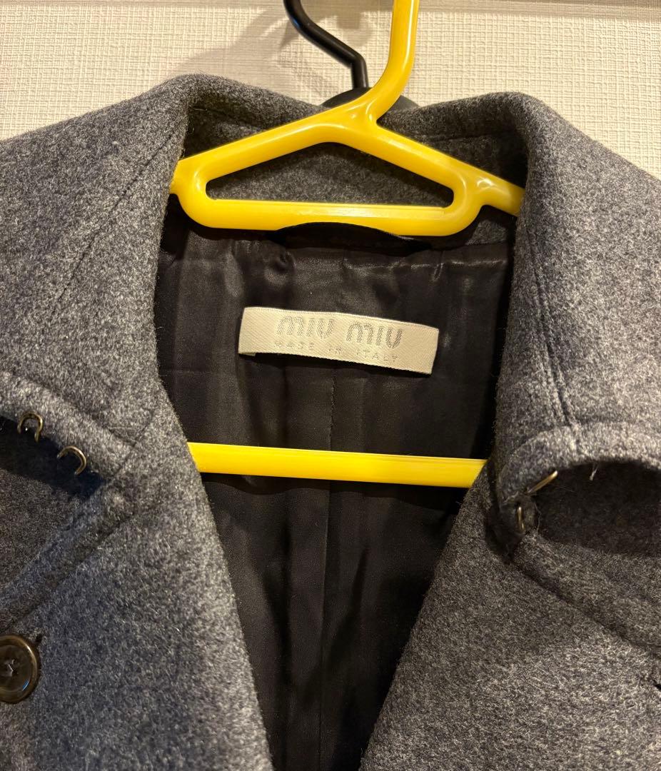 【miumiu】イタリア製・ミュウミュウ ダブルブレスト ロングコート グレー