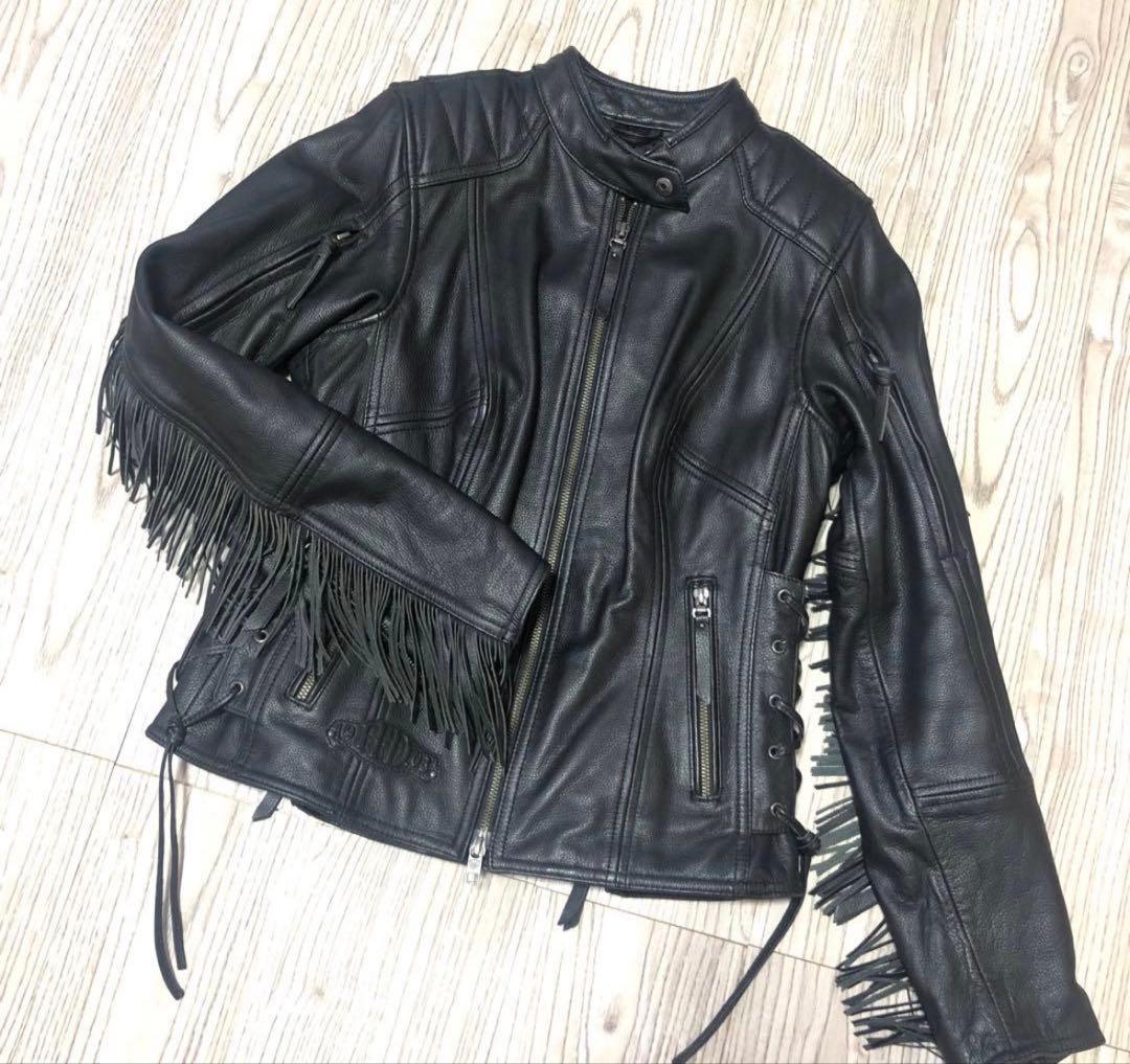 ハーレーダビッドソン本革レザージャケット フリンジ 黒 S