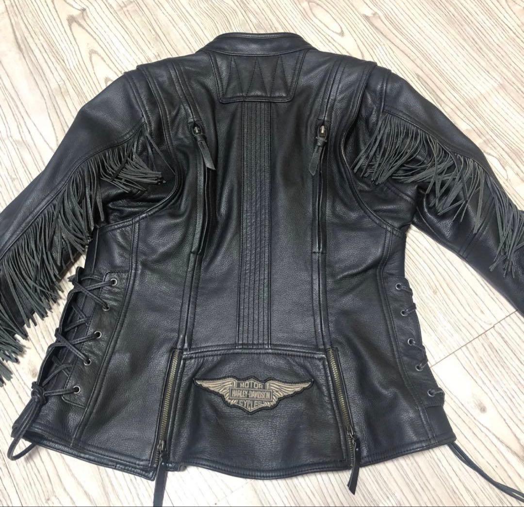 ハーレーダビッドソン本革レザージャケット フリンジ 黒 S