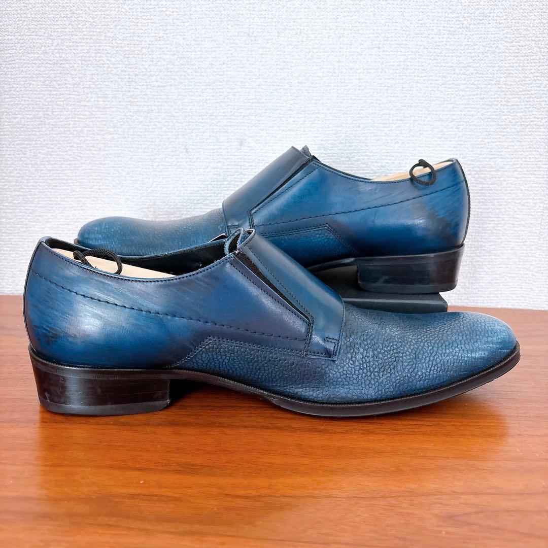 LANVIN ダブルモンクストラップ ビジネスシューズ ネイビー 25.5cm