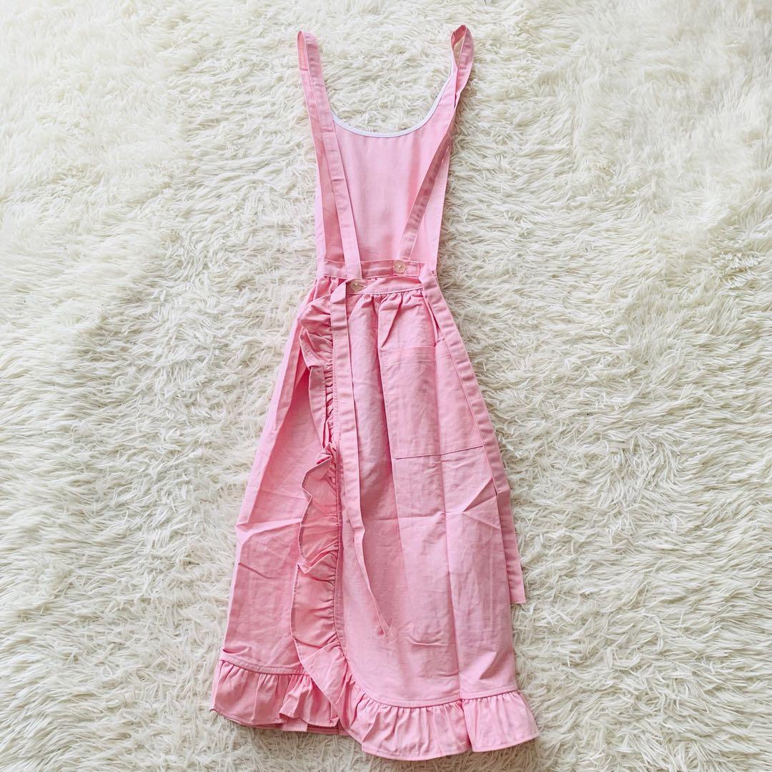 【ラルフローレン】エプロン ひざ丈 フリル ロゴ刺繍 コットン ピンク