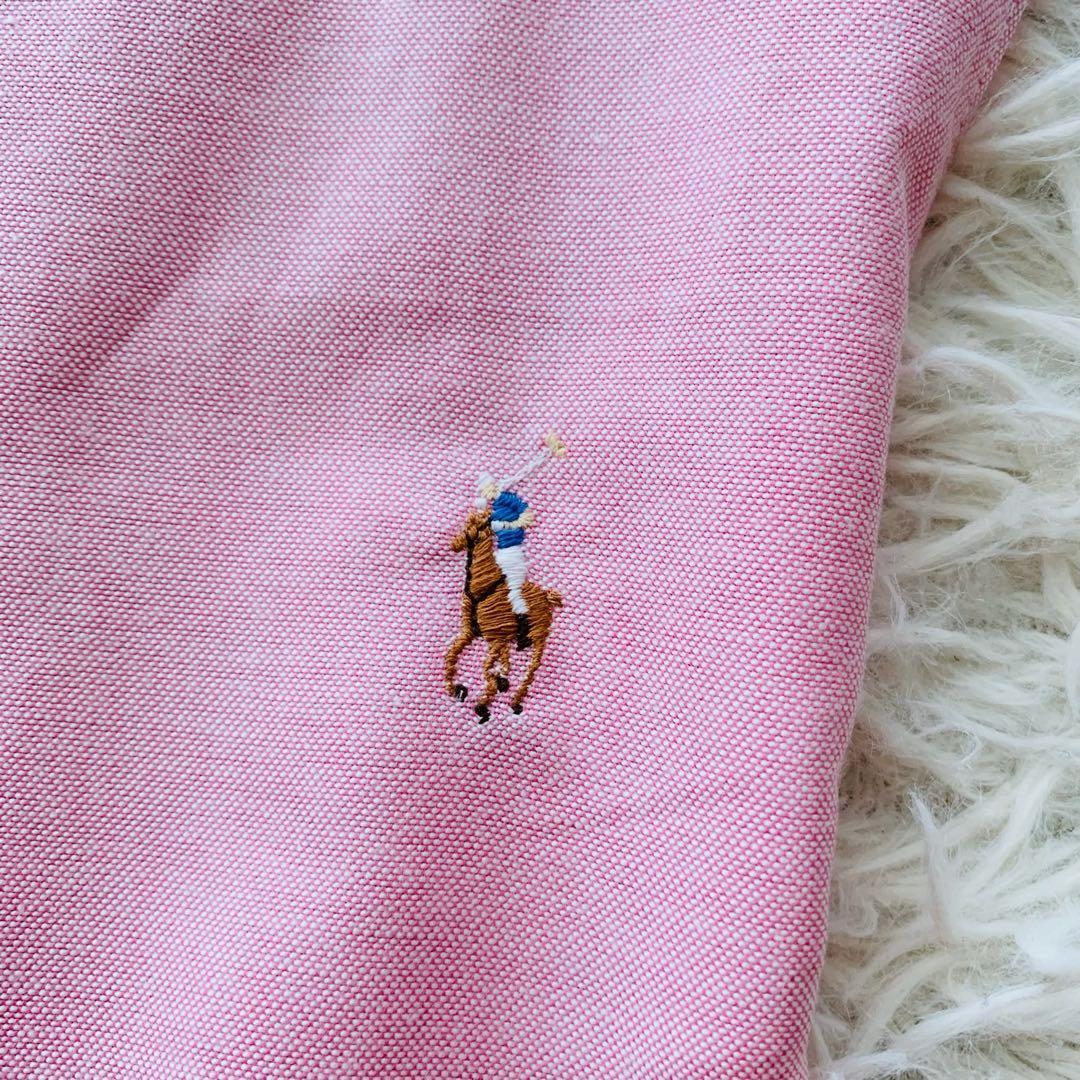 【ラルフローレン】エプロン ひざ丈 フリル ロゴ刺繍 コットン ピンク