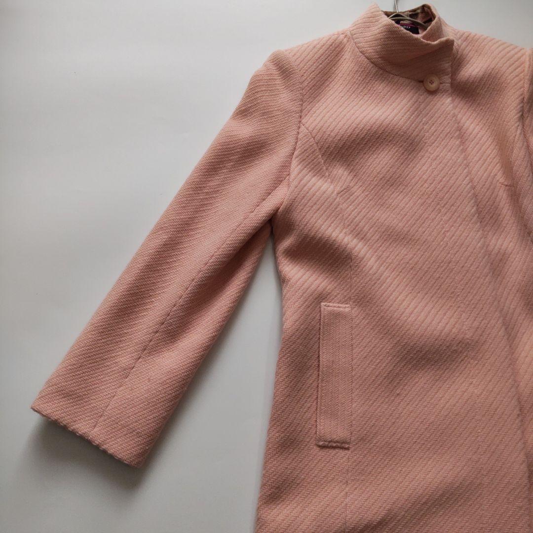 美品 レオナール スタンドカラー カシミヤ混 トリム ウール ロングコート 9号