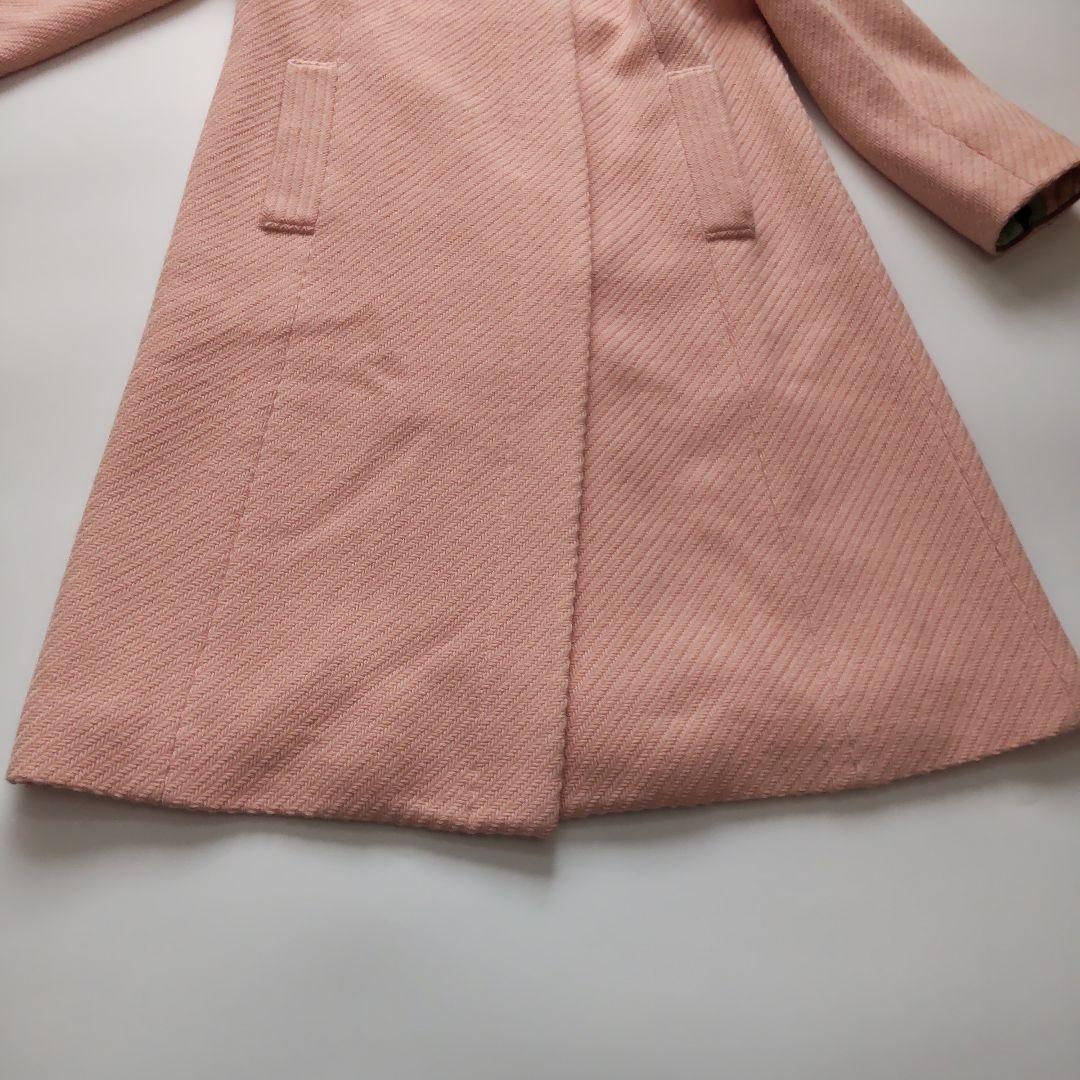 美品 レオナール スタンドカラー カシミヤ混 トリム ウール ロングコート 9号