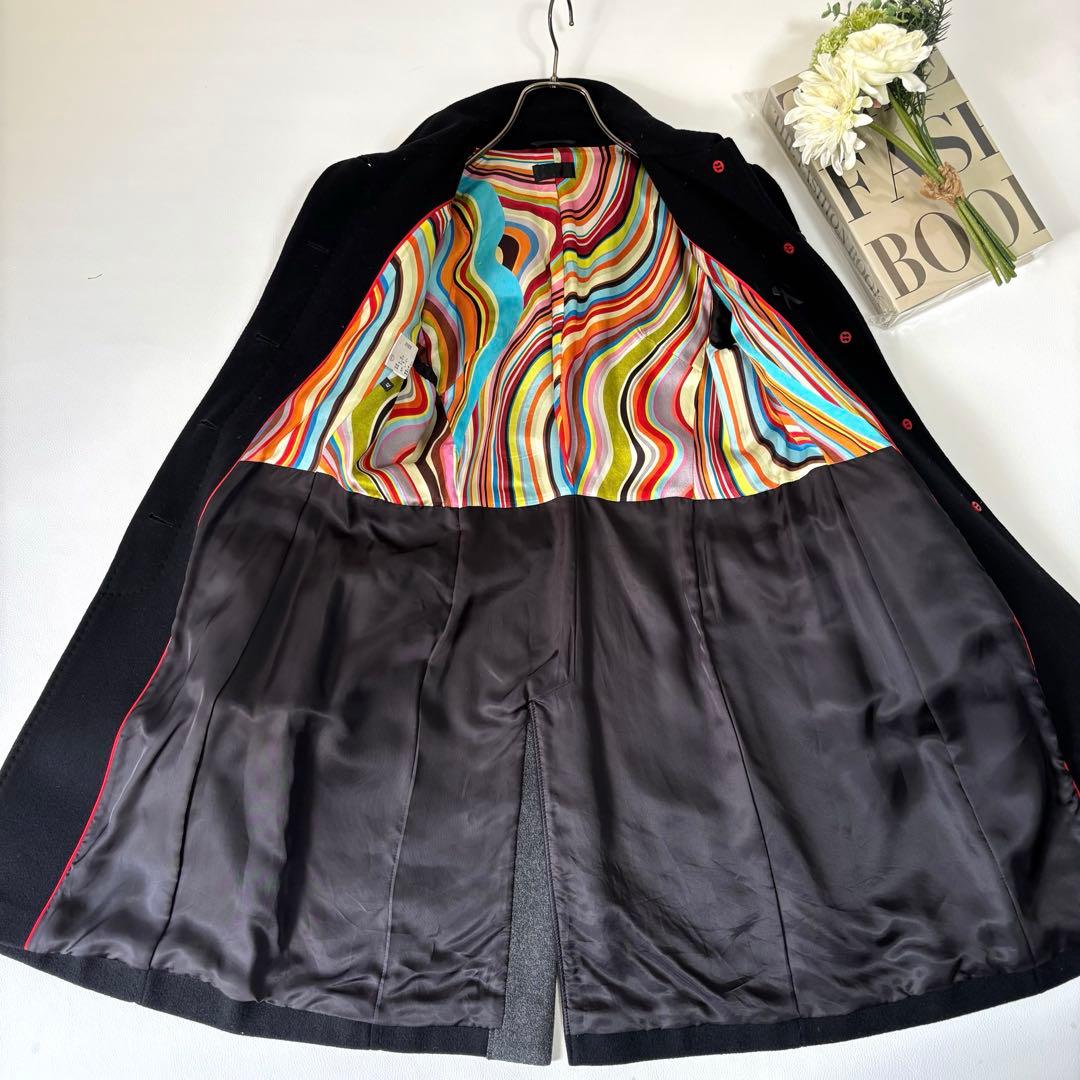 【美品/XL相当】ポールスミス ステンカラーコート カシミヤ混 マルチストライプ