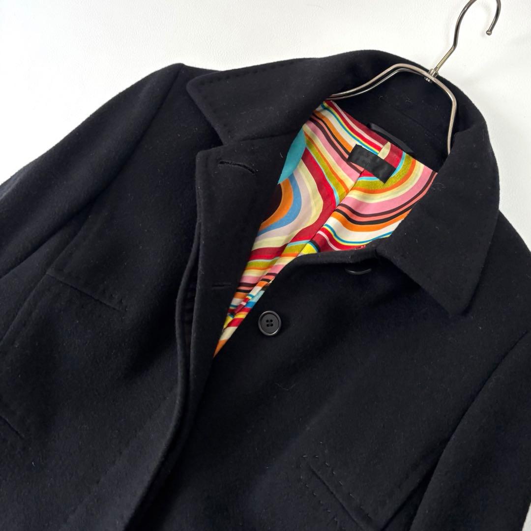 【美品/XL相当】ポールスミス ステンカラーコート カシミヤ混 マルチストライプ