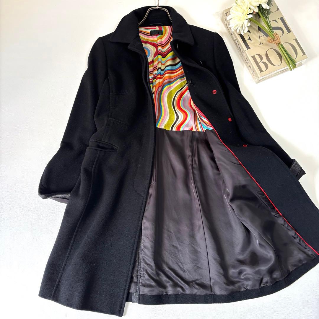 【美品/XL相当】ポールスミス ステンカラーコート カシミヤ混 マルチストライプ