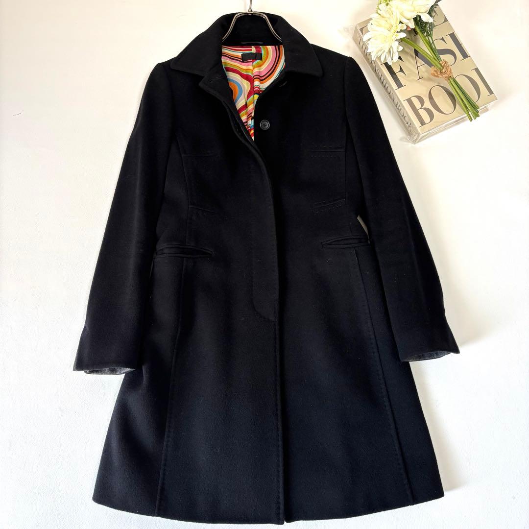 【美品/XL相当】ポールスミス ステンカラーコート カシミヤ混 マルチストライプ