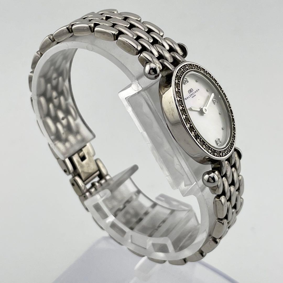 【稼働/新品電池】バレンシアガ　4Pダイヤ　ストーンベゼル　腕時計　シェル文字盤