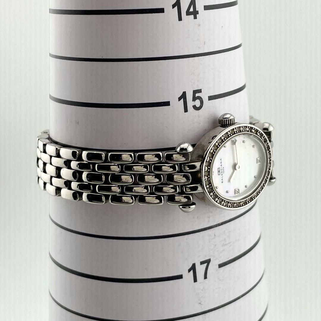 【稼働/新品電池】バレンシアガ　4Pダイヤ　ストーンベゼル　腕時計　シェル文字盤