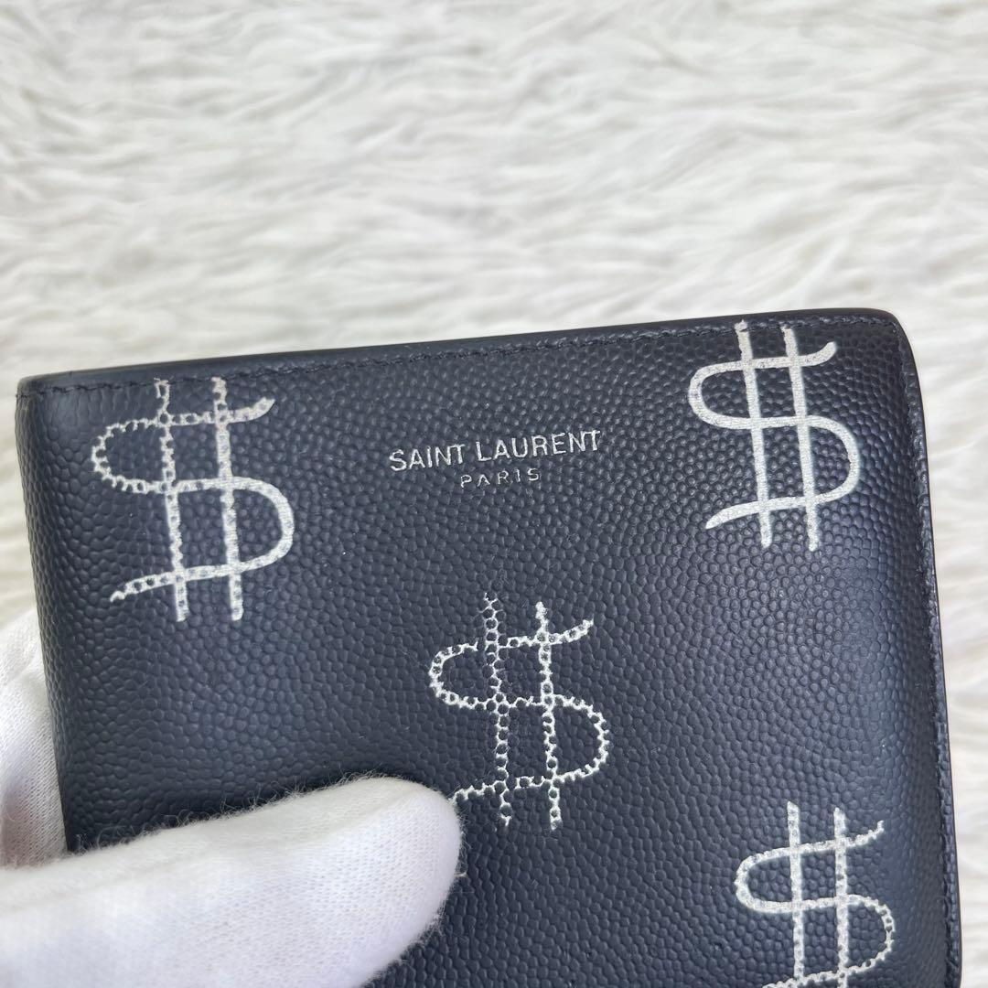 激レア✨️サンローラン 二つ折り財布 キャビア ドルマーク レザー ブラック