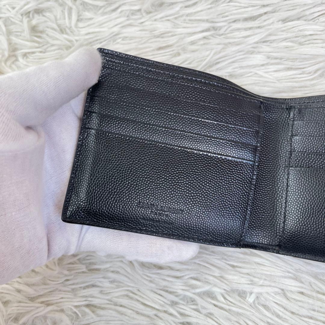 激レア✨️サンローラン 二つ折り財布 キャビア ドルマーク レザー ブラック