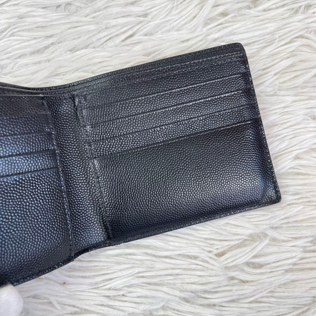 激レア✨️サンローラン 二つ折り財布 キャビア ドルマーク レザー ブラック