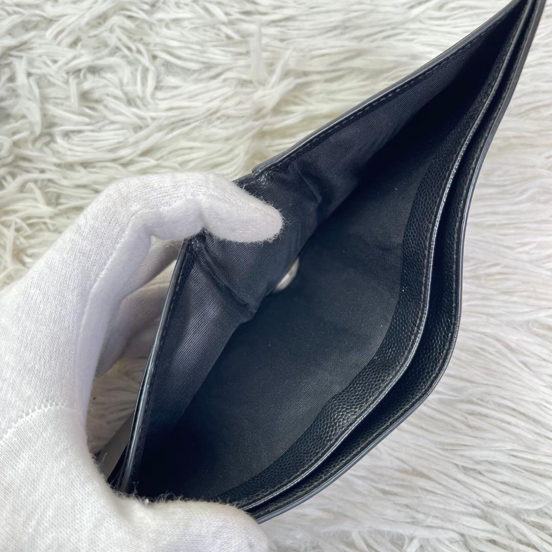 激レア✨️サンローラン 二つ折り財布 キャビア ドルマーク レザー ブラック