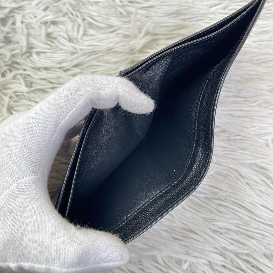 激レア✨️サンローラン 二つ折り財布 キャビア ドルマーク レザー ブラック