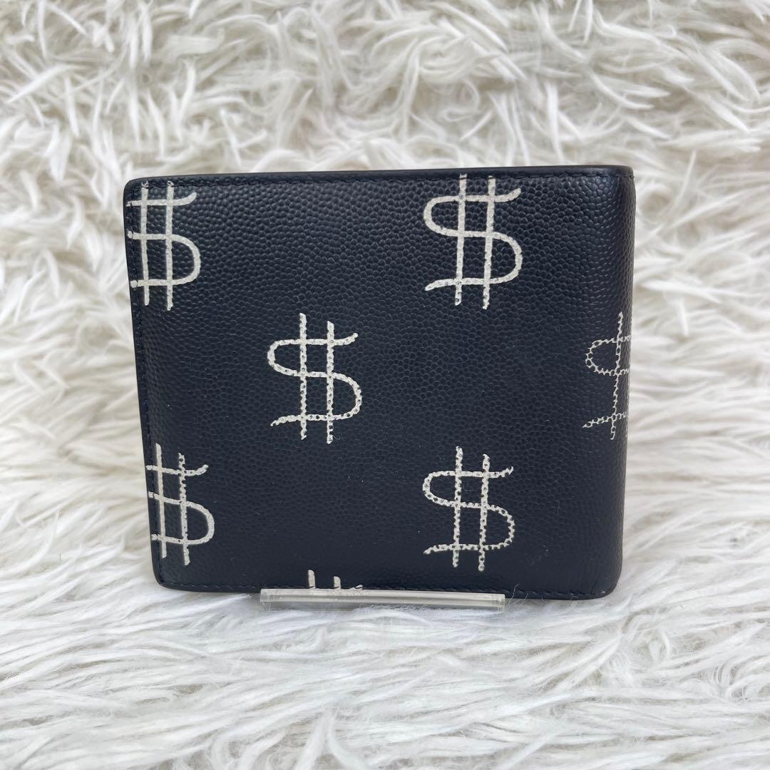 激レア✨️サンローラン 二つ折り財布 キャビア ドルマーク レザー ブラック