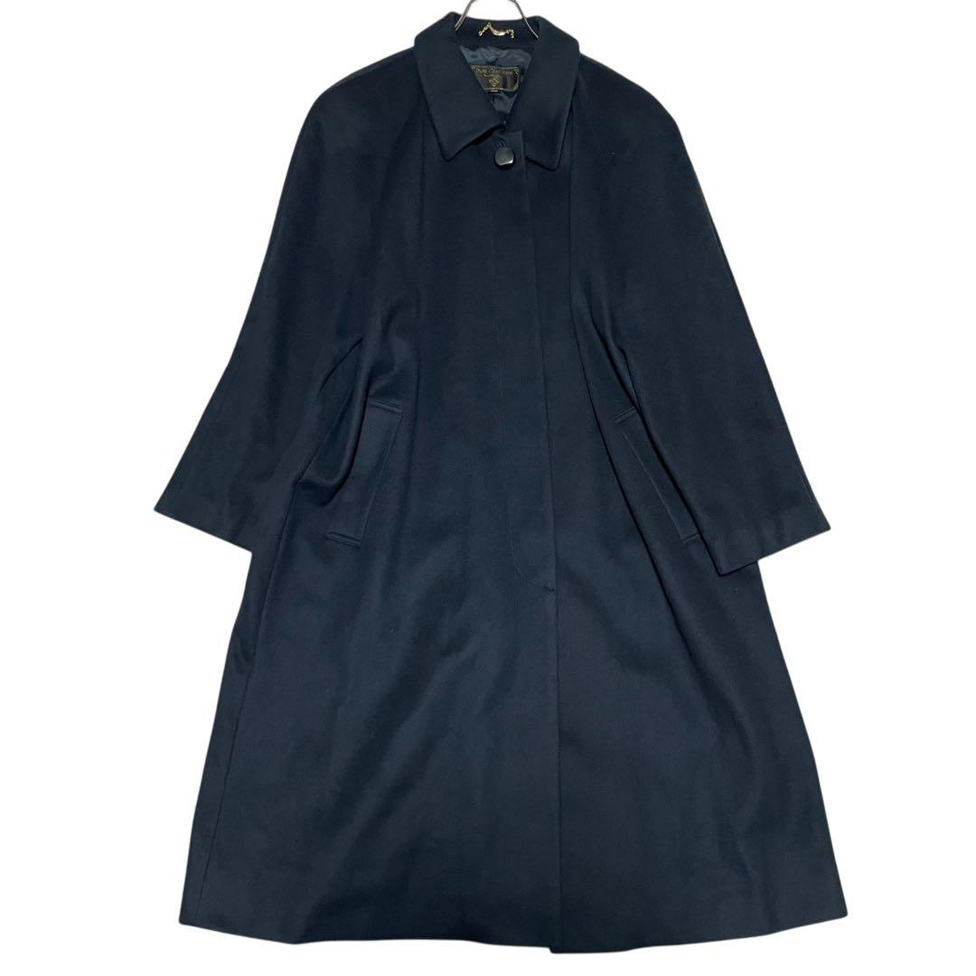 【カシミヤ100%×極美品】マキシ丈比翼ロングコート 日本製 青緑 XL