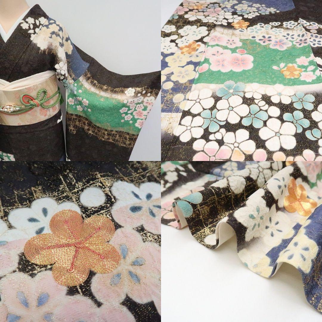 ｍ1972＊美品 正絹 金通し 金駒刺繍 桜 手縫い仕立て 振袖・襦袢2点セット