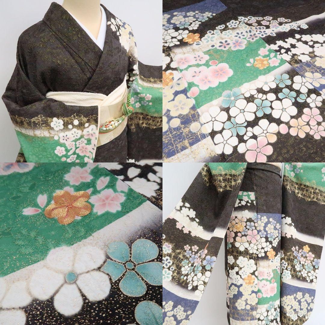 ｍ1972＊美品 正絹 金通し 金駒刺繍 桜 手縫い仕立て 振袖・襦袢2点セット