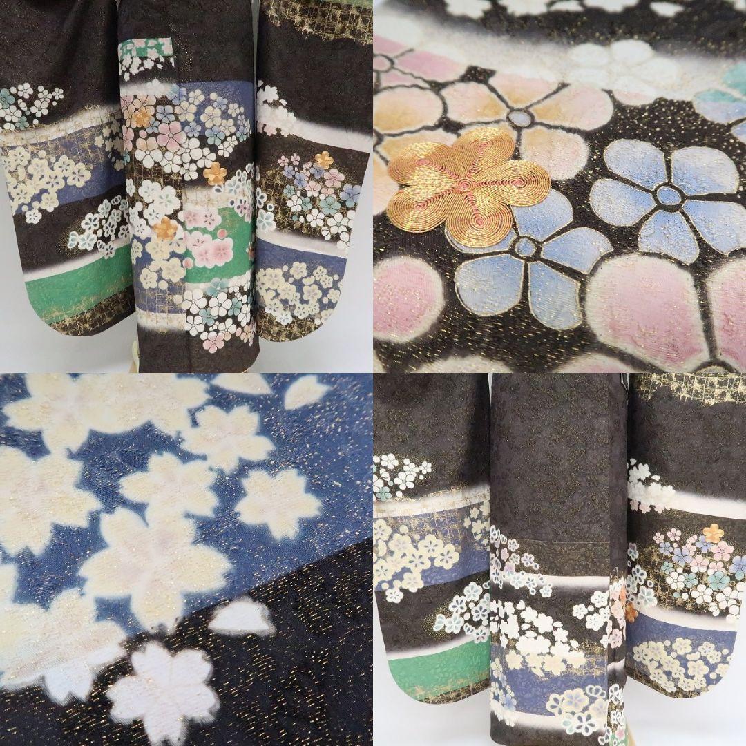 ｍ1972＊美品 正絹 金通し 金駒刺繍 桜 手縫い仕立て 振袖・襦袢2点セット
