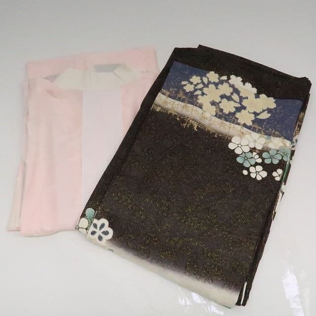 ｍ1972＊美品 正絹 金通し 金駒刺繍 桜 手縫い仕立て 振袖・襦袢2点セット