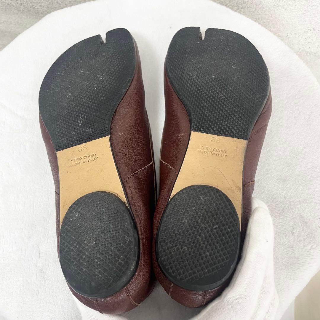 メゾンマルジェラ　フラットシューズ　足袋　レザー　ブラウン　本革