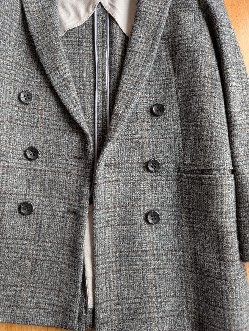 グレー チェック柄 ダブルブレストコート 23区　ロングマギー社製