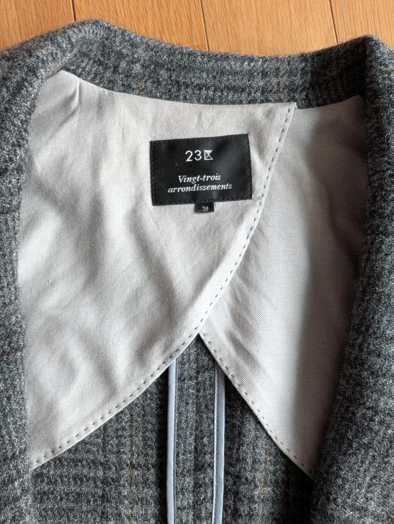 グレー チェック柄 ダブルブレストコート 23区　ロングマギー社製