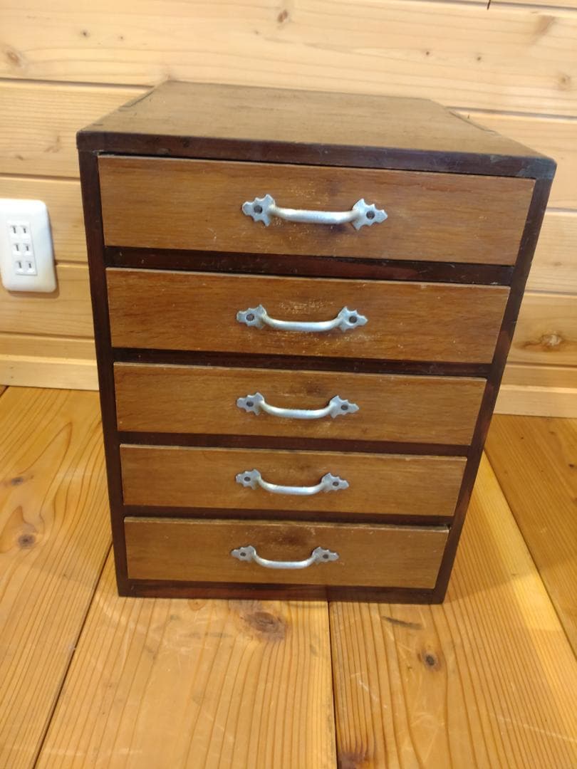 昭和レトロ３点セット　スツール　5段小引出し　ちゃぶ台　無垢材　小道具　民具