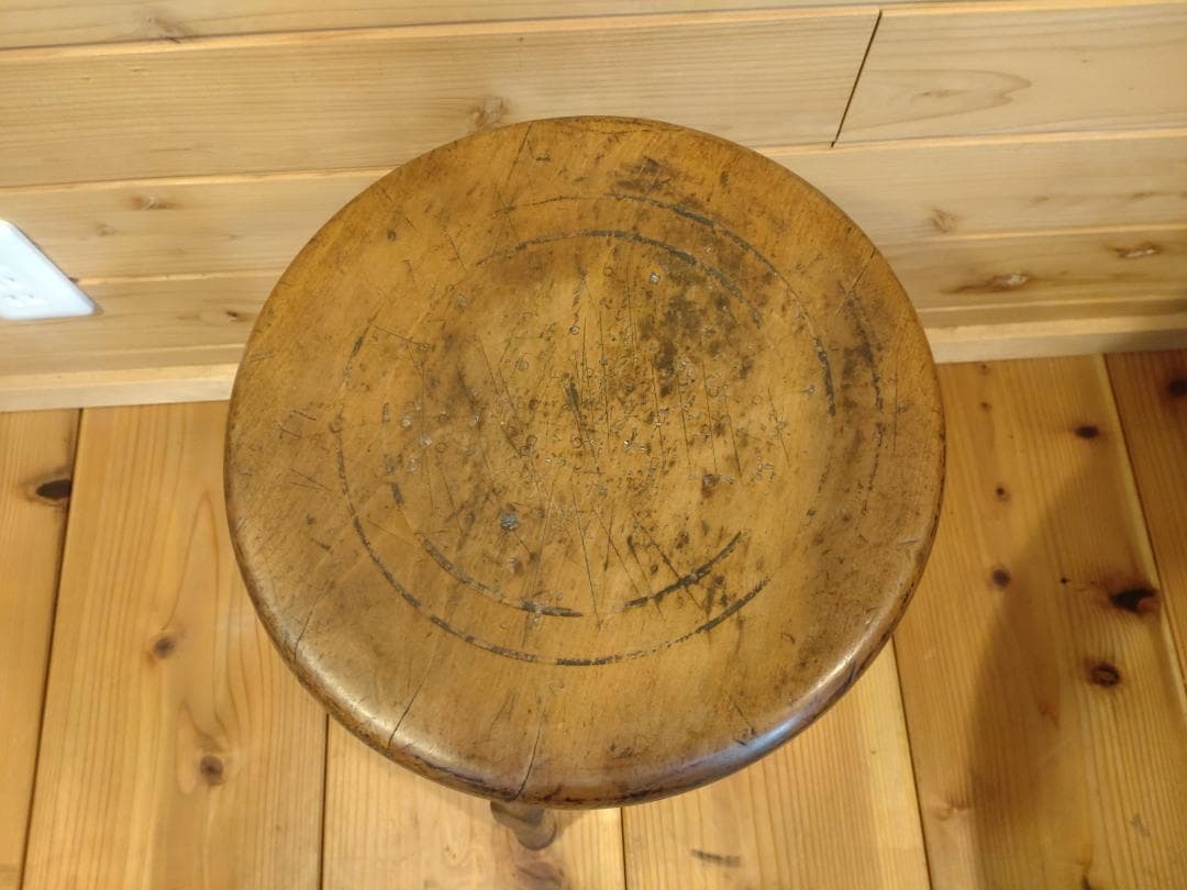 昭和レトロ３点セット　スツール　5段小引出し　ちゃぶ台　無垢材　小道具　民具