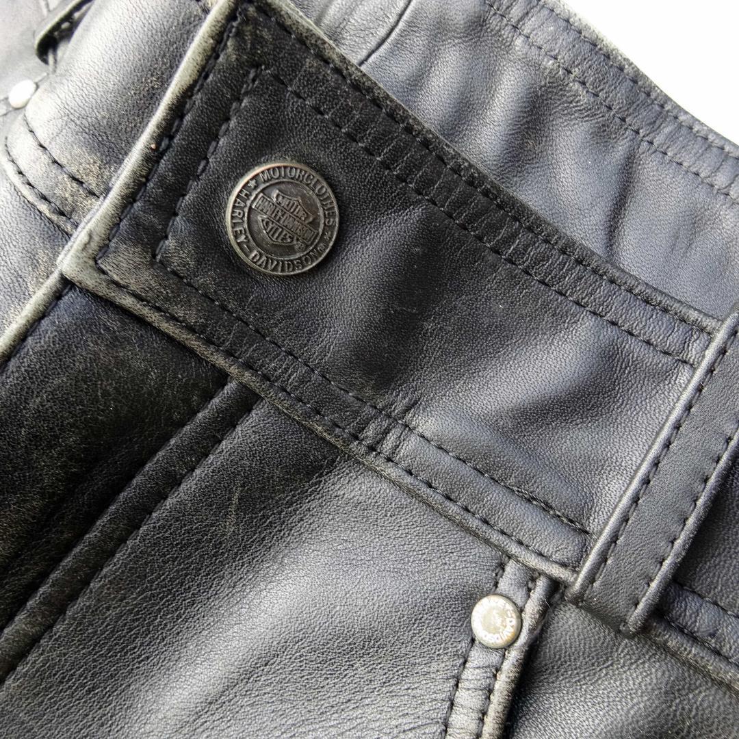 ハーレダビットソン革レザーパンツ ブーツカット革パンW36インチ黒バイク