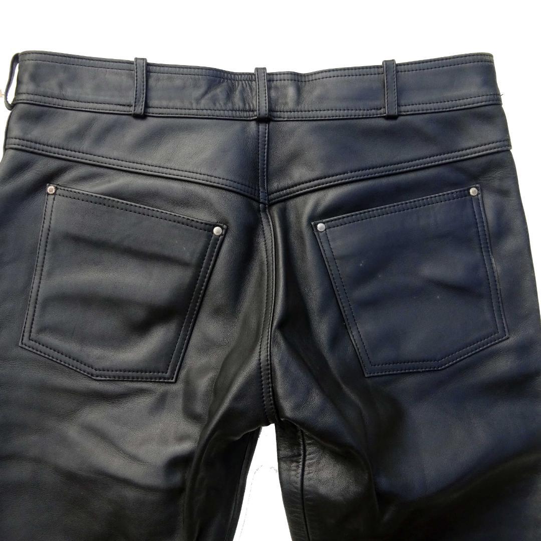 ハーレダビットソン革レザーパンツ ブーツカット革パンW36インチ黒バイク