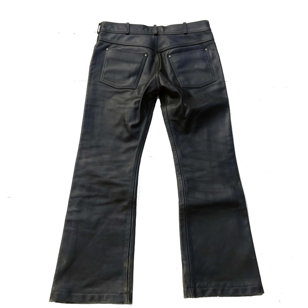 ハーレダビットソン革レザーパンツ ブーツカット革パンW36インチ黒バイク