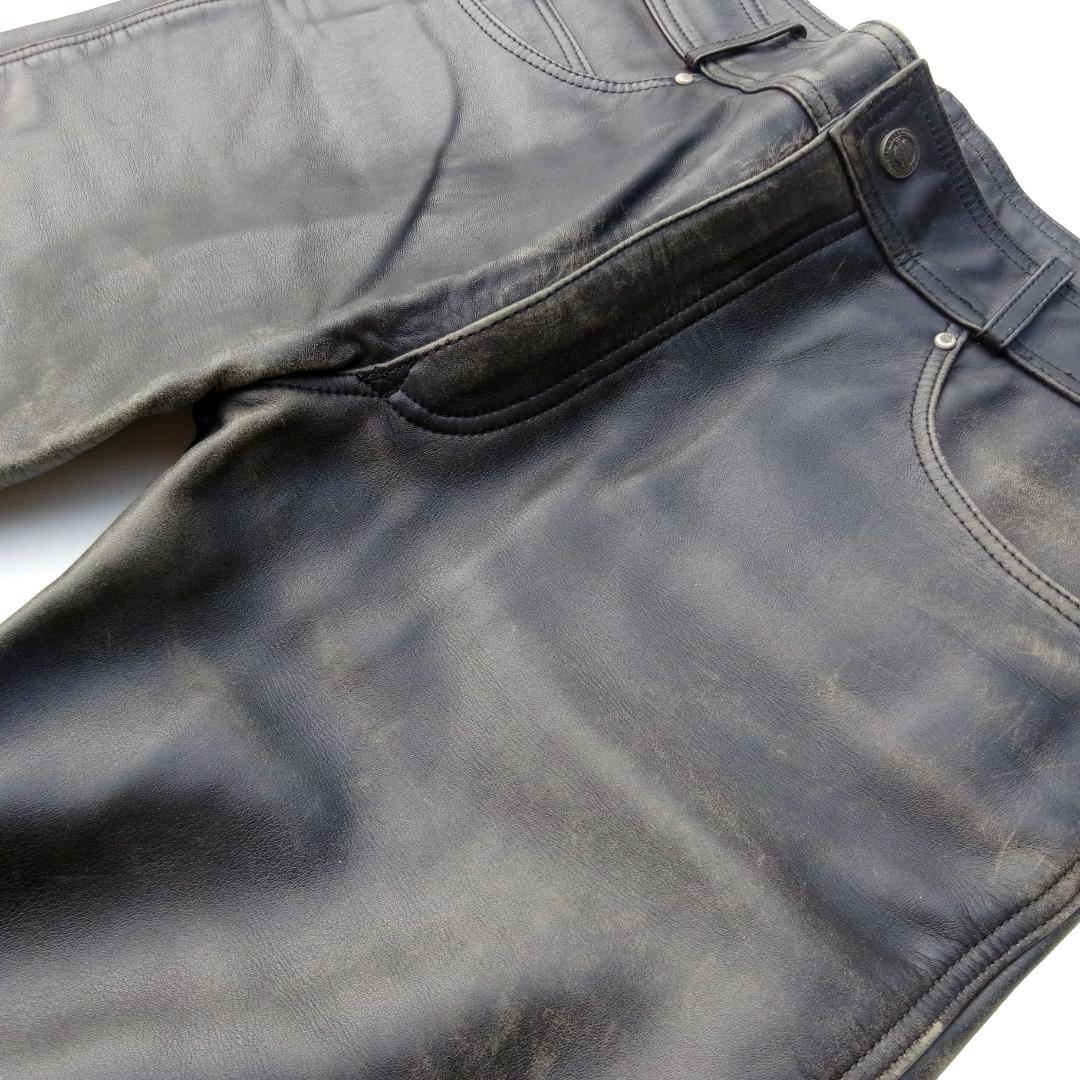 ハーレダビットソン革レザーパンツ ブーツカット革パンW36インチ黒バイク