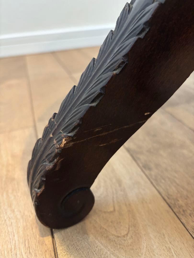 オリーブグリーン フリンジ付きスツール　ピアノ　椅子　彫刻　アンティーク