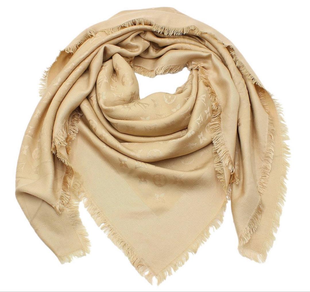 R2761 美品 ルイヴィトン ショール・モノグラム ウール×シルク ストール